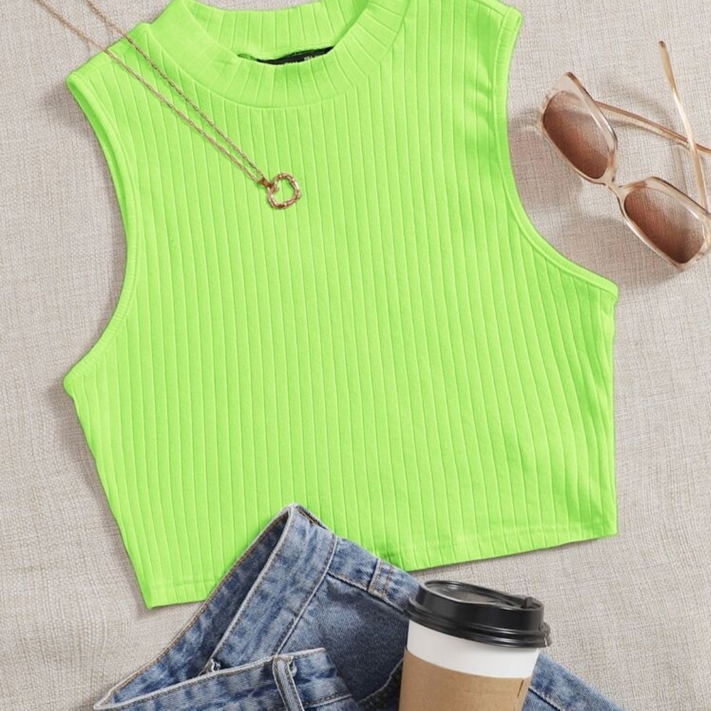 SHEIN Neon Green Ribbed Crop Top